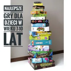 Stos gier planszowych, idealnych dla dzieci w wieku 7+, od "Sabotażysty" po "Wybuchową Mieszankę".