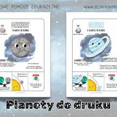 Układ słoneczny planety do druku: Merkury i Saturn z ciekawostkami.