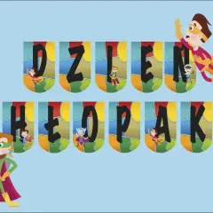 Napis do druku "Dzień Chłopaka" z superbohaterami.