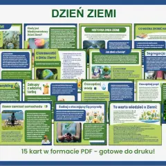 Dzień Ziemi gazetka do druku: 15 kart PDF z ciekawostkami, historią, poradami jak dbać o planetę, segregować śmieci, oszczędzać wodę i prąd.