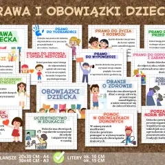 Prawa i obowiązki dziecka do druku: edukacja, zdrowie, szacunek, wypowiedź, odpoczynek, posłuszeństwo, ochrona przed przemocą.