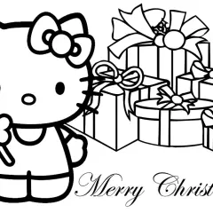 Kolorowanka świąteczna z Hello Kitty i prezentami. Idealna do pokolorowania na Boże Narodzenie.