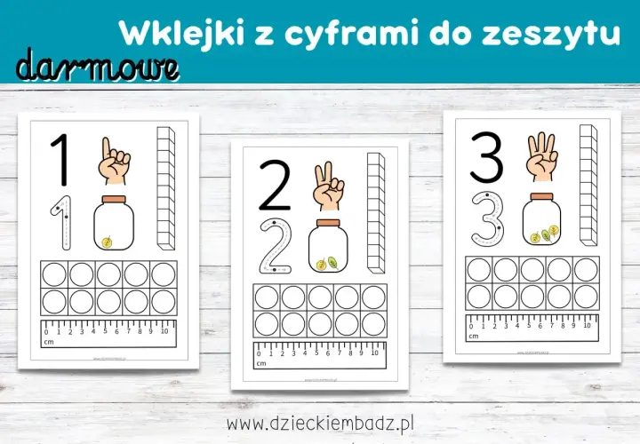 Karty pracy z cyframi 1, 2, 3. Pomagają w nauce liczenia i pisania cyfr.