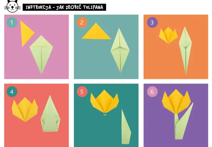Instrukcja krok po kroku, jak zrobić tulipan z papieru. Zobacz, jak z prostych zgięć powstaje piękny kwiat.