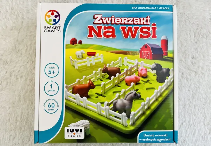 Gra logiczna "Zwierzaki na wsi" dla dzieci od 5 lat. 60 zadań, które rozwijają myślenie przestrzenne.