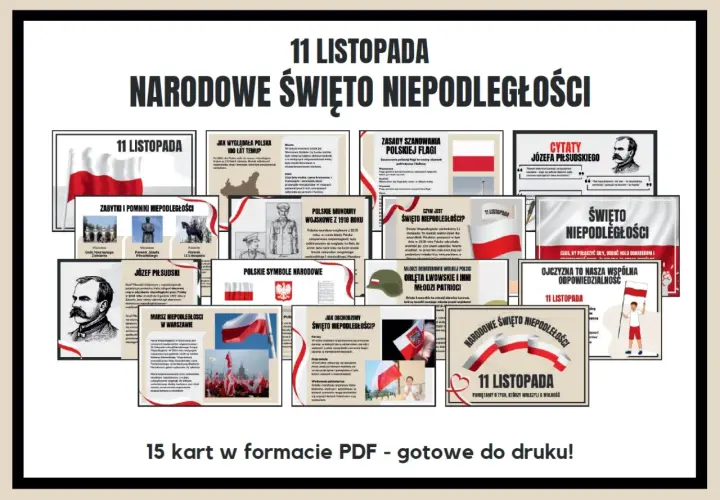 Gazetka na 11 listopada do druku: zbiór materiałów o historii, symbolach i bohaterach Polski. Idealna do szkoły i domu.