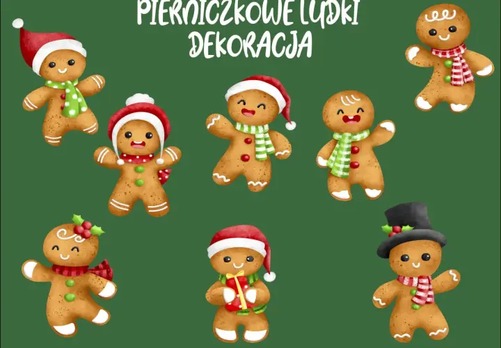 Urocze pierniczki do druku w świątecznych strojach, gotowe do dekoracji.