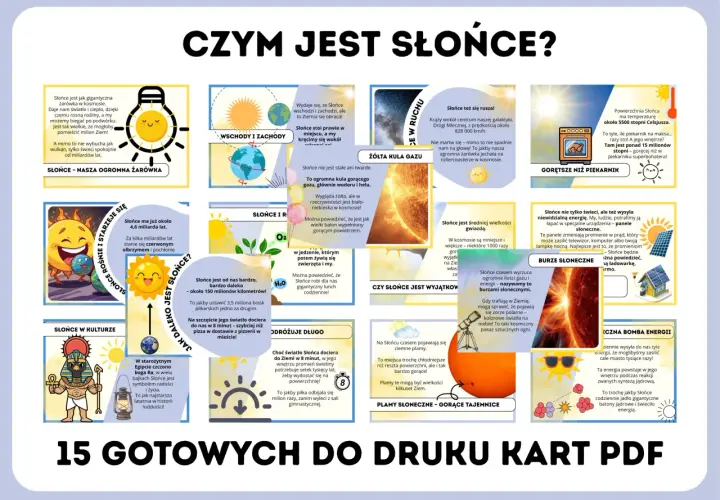 Słońce to gigantyczna, gorąca kula gazu, która daje nam światło i ciepło. To nasza ogromna żarówka, która świeci od miliardów lat.