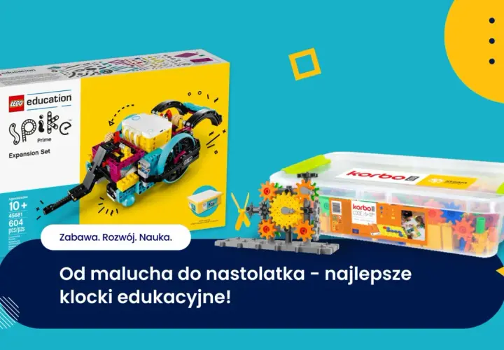 Różne rodzaje klocków edukacyjnych dla dzieci: LEGO Education Spike Prime i Korbo. Zabawa, rozwój, nauka.