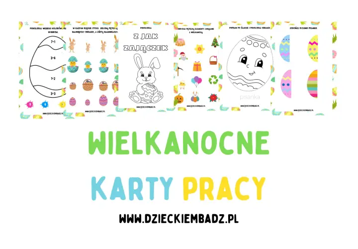 Wielkanocne karty pracy dla dzieci: kolorowanki, zadania z liczeniem i rysowanie zajączka.