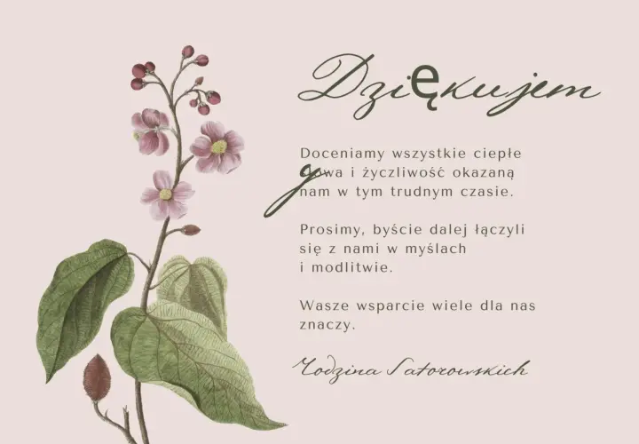 Elegancki podziękowanie szablon do edycji z kwiatowym motywem. Wyrazy wdzięczności za wsparcie w trudnym czasie.