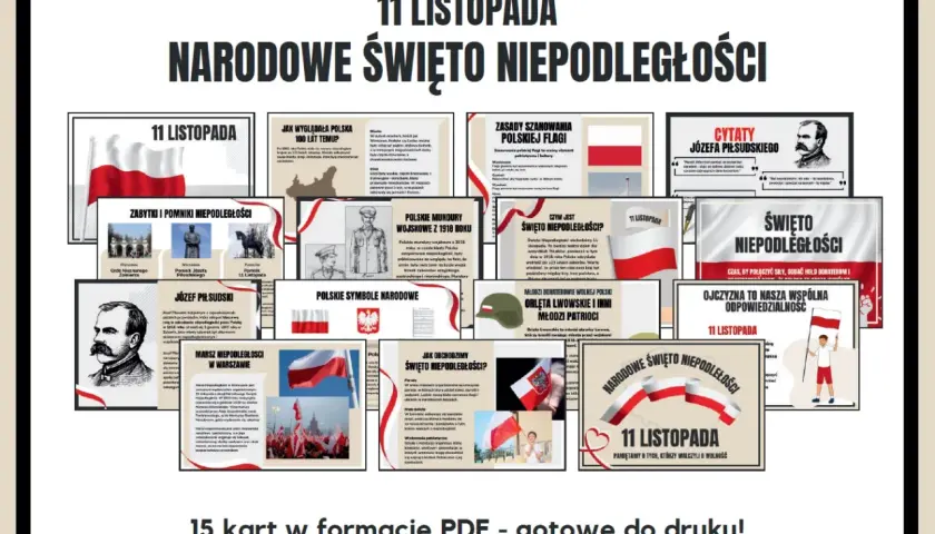 Gazetka na 11 listopada do druku: zbiór materiałów o historii, symbolach i bohaterach Polski. Idealna do szkoły i domu.