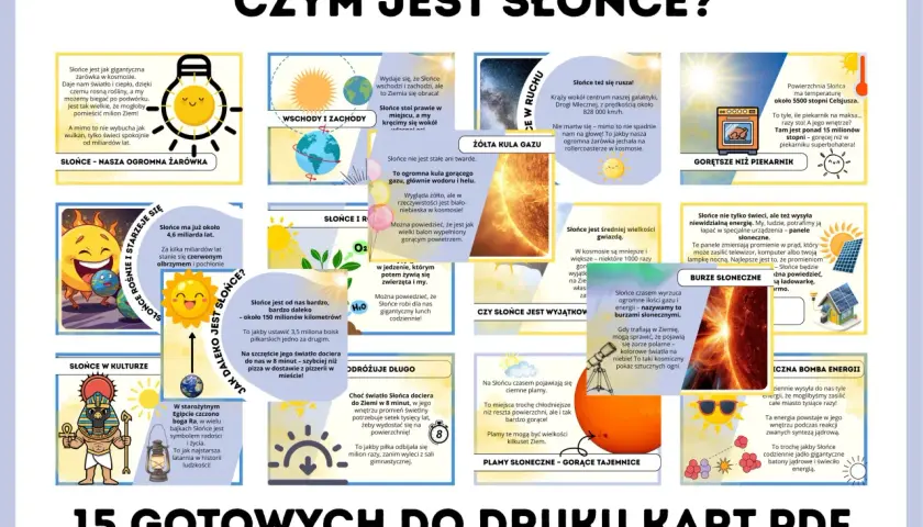 Słońce to gigantyczna, gorąca kula gazu, która daje nam światło i ciepło. To nasza ogromna żarówka, która świeci od miliardów lat.