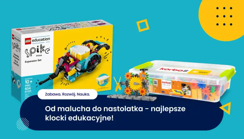 Różne rodzaje klocków edukacyjnych dla dzieci: LEGO Education Spike Prime i Korbo. Zabawa, rozwój, nauka.