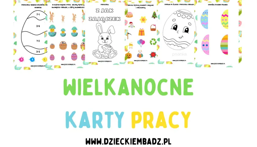 Wielkanocne karty pracy dla dzieci: kolorowanki, zadania z liczeniem i rysowanie zajączka.