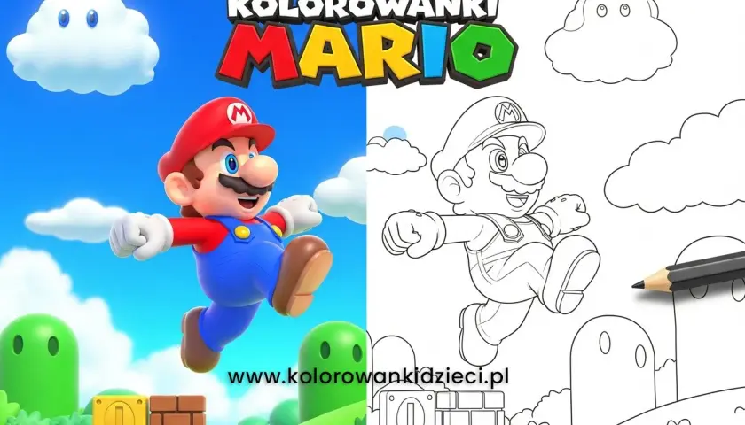 Kolorowanki Mario do druku. Wesoły hydraulik w akcji, gotowy do pokolorowania.