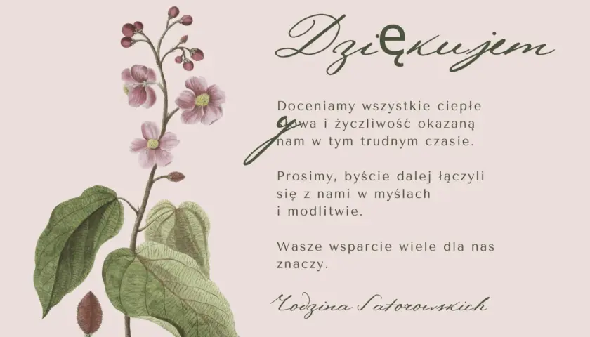 Elegancki podziękowanie szablon do edycji z kwiatowym motywem. Wyrazy wdzięczności za wsparcie w trudnym czasie.