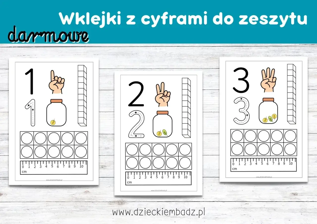 Karty pracy z cyframi 1, 2, 3. Pomagają w nauce liczenia i pisania cyfr.