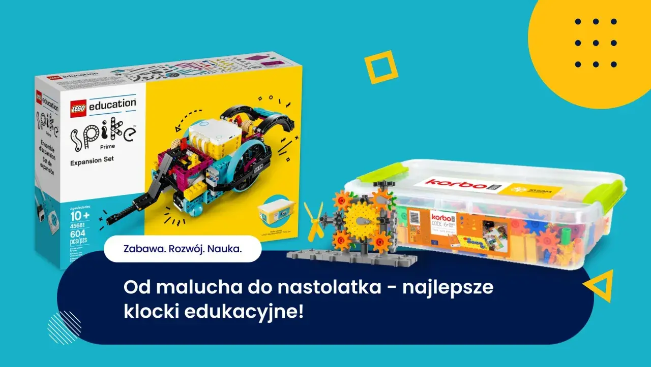 Różne rodzaje klocków edukacyjnych dla dzieci: LEGO Education Spike Prime i Korbo. Zabawa, rozwój, nauka.