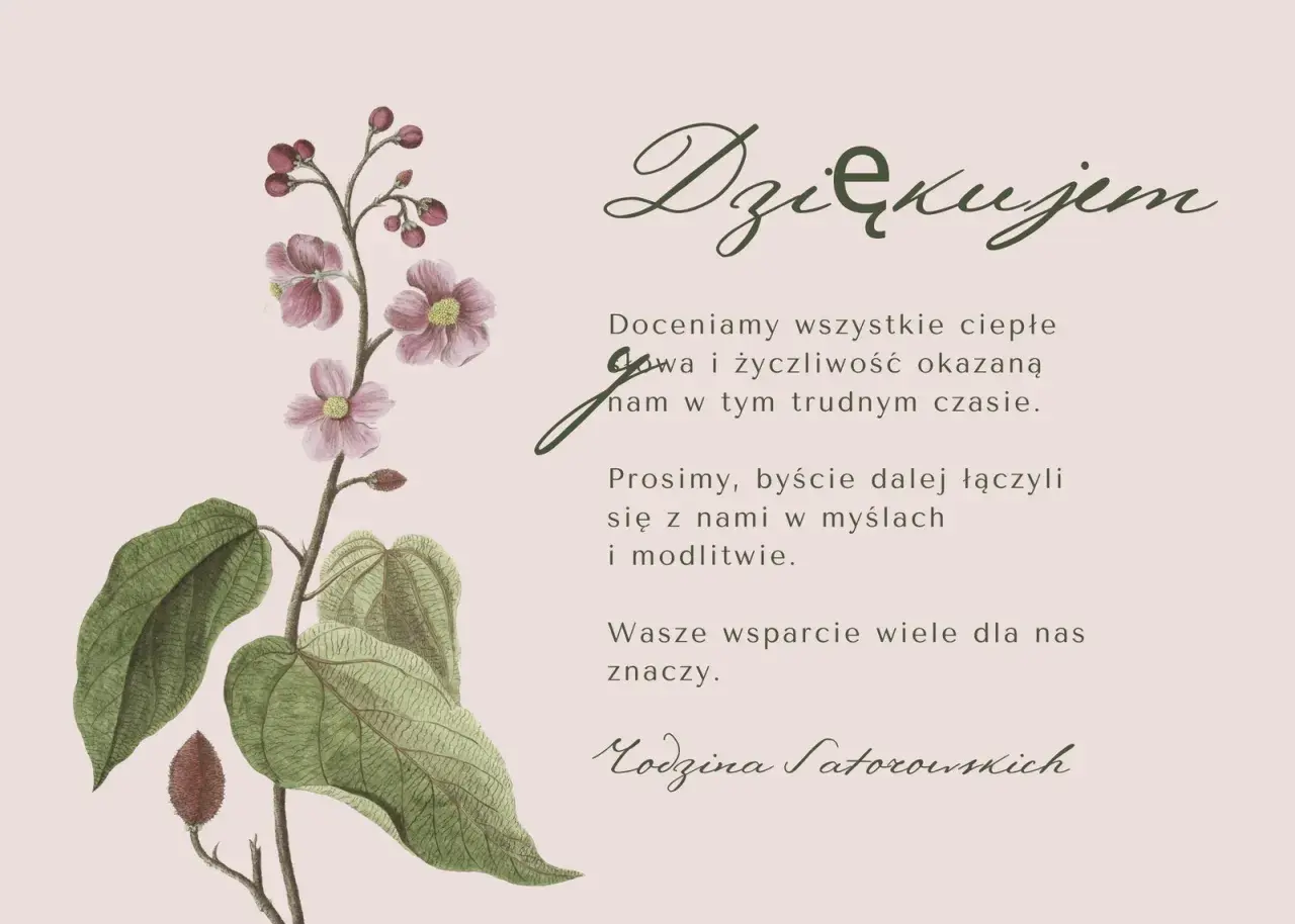 Elegancki podziękowanie szablon do edycji z kwiatowym motywem. Wyrazy wdzięczności za wsparcie w trudnym czasie.