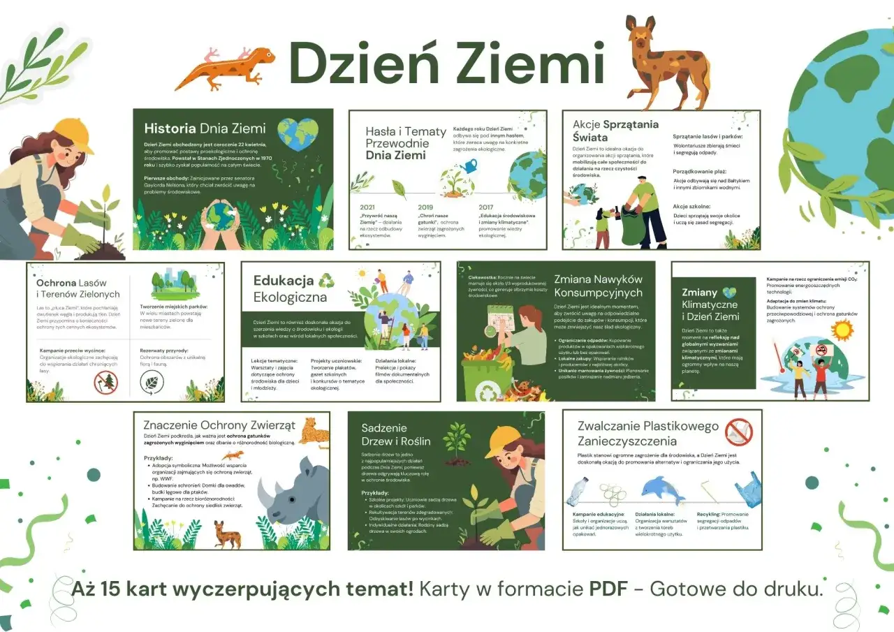 Dzień Ziemi gazetka do druku: ochrona przyrody, sadzenie drzew, segregacja odpad&oacute;w, edukacja ekologiczna.