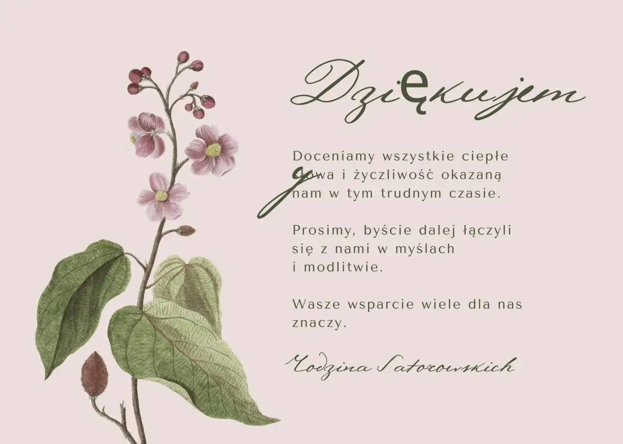 Elegancki podziękowanie szablon do edycji z kwiatowym motywem. Wyrazy wdzięczności za wsparcie w trudnym czasie.